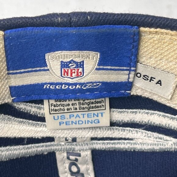 VTG 90s Dallas Cowboy NFL Hat‎ Cap Mens Fitted Navy Blue Reebok White Flames - Picture 9 of 9